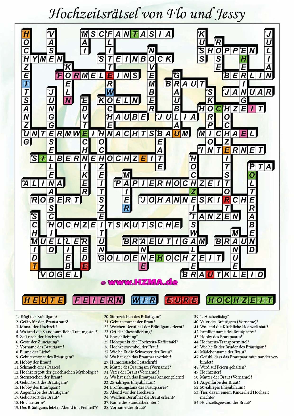 Kreuzworträtsel für Ihre Hochzeitszeitung