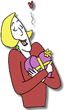 Cartoon Frau mit einer Herz Pralinenschachtel